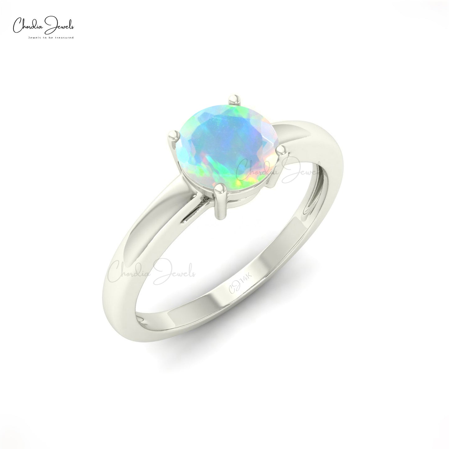 Natural 6mm Round Cut Ethiopian Opal Solitaire Ring For Her, 14k Solid Gold Sharing Prong Gemstone Ring For Gift