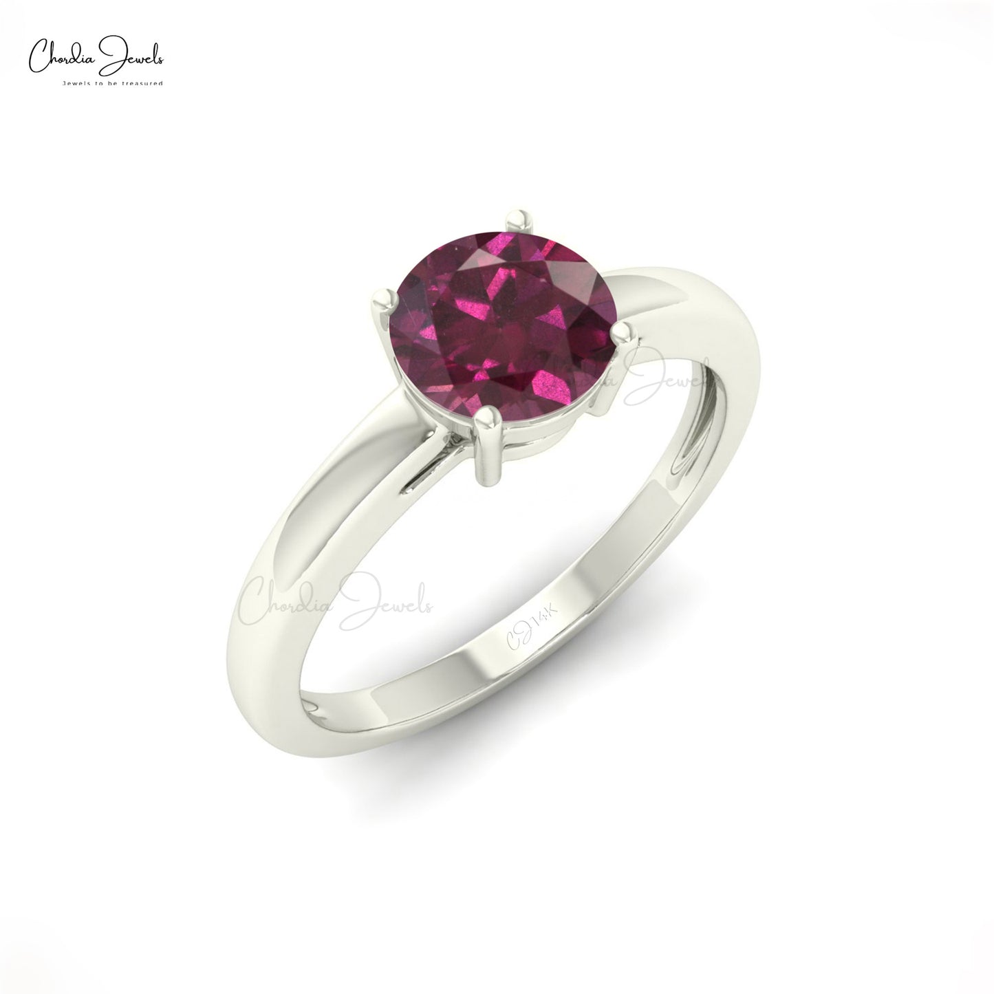 14k Solid Gold Sharing Prong Gemstone Solitaire Ring , 1.1 Carats Natural Rhodolite Garnet Dainry Ring For Women