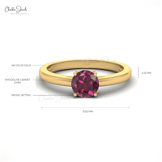 14k Solid Gold Sharing Prong Gemstone Solitaire Ring , 1.1 Carats Natural Rhodolite Garnet Dainry Ring For Women