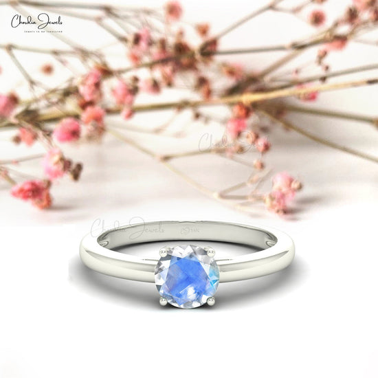 Natural Moonstone Solitaire Ring with 0.57Ct Gemstone Prong Set In 14k Real Gold Jewelry