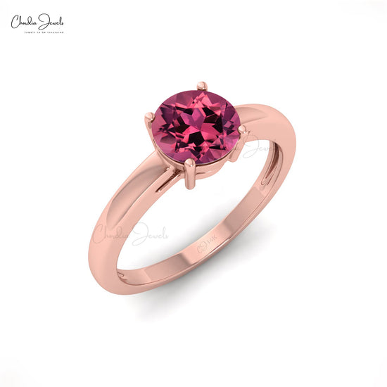 Load image into Gallery viewer, 6mm Round Cut Natural Pink Tourmaline Solitaire Ring For Women, 14k Solid Gold Gemstone Ring For Anniversary Gift

