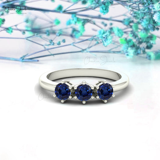 Excellent 4MM Blue Sapphire Gemstone Ring In 14K Gold
