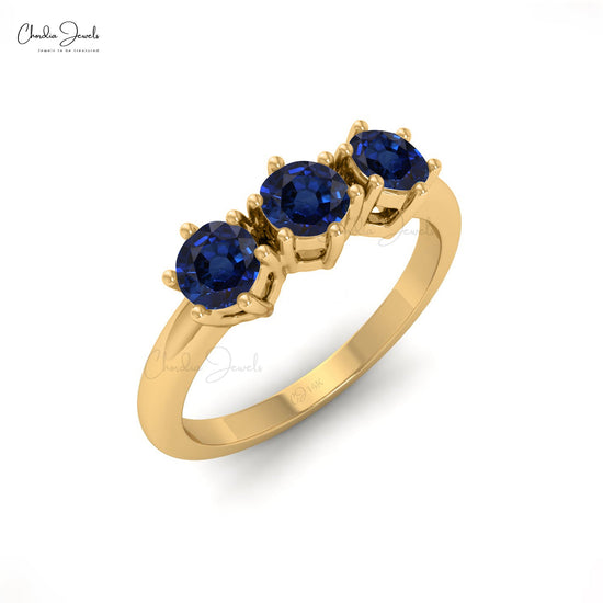 Excellent 4MM Blue Sapphire Gemstone Ring In 14K Gold