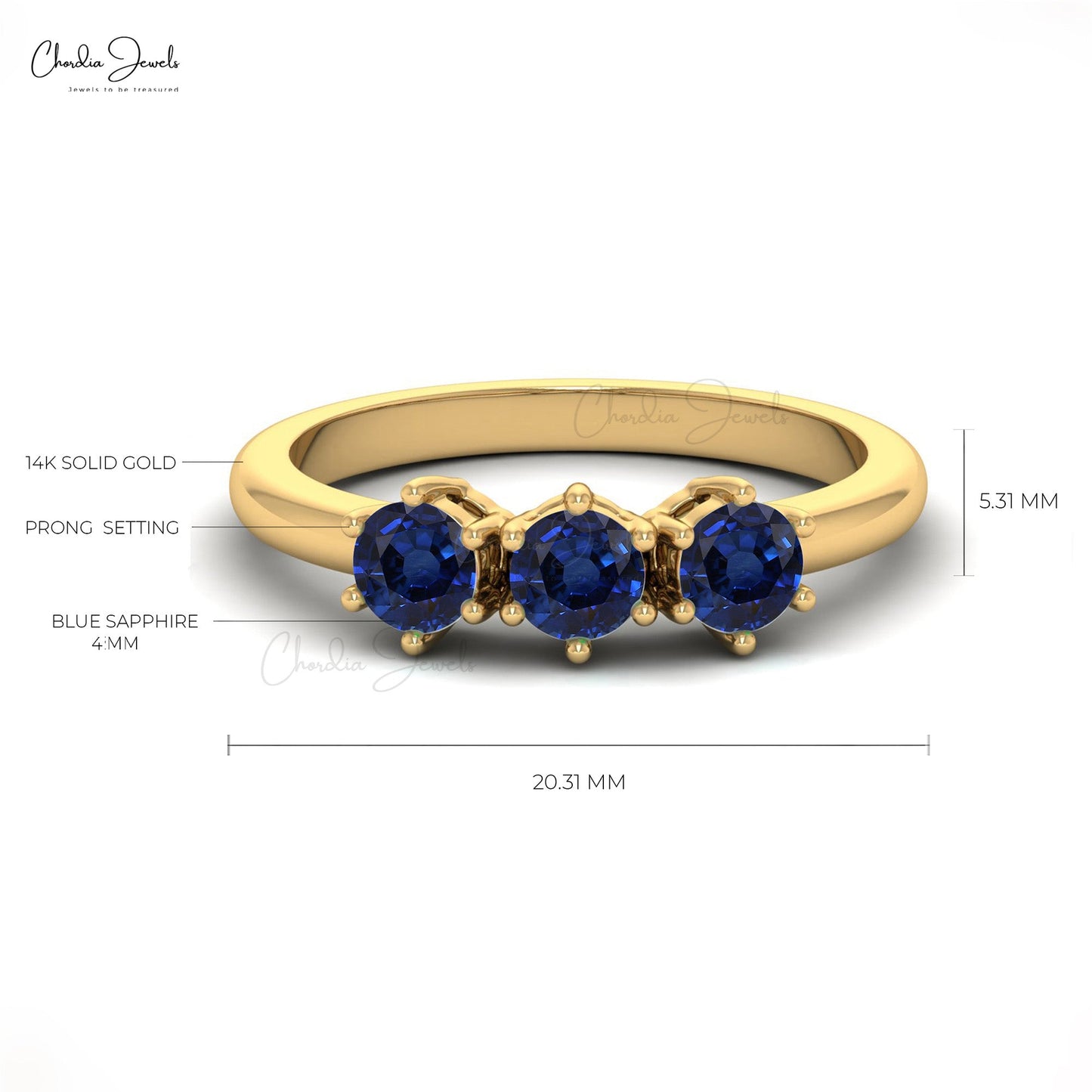 Excellent 4MM Blue Sapphire Gemstone Ring In 14K Gold