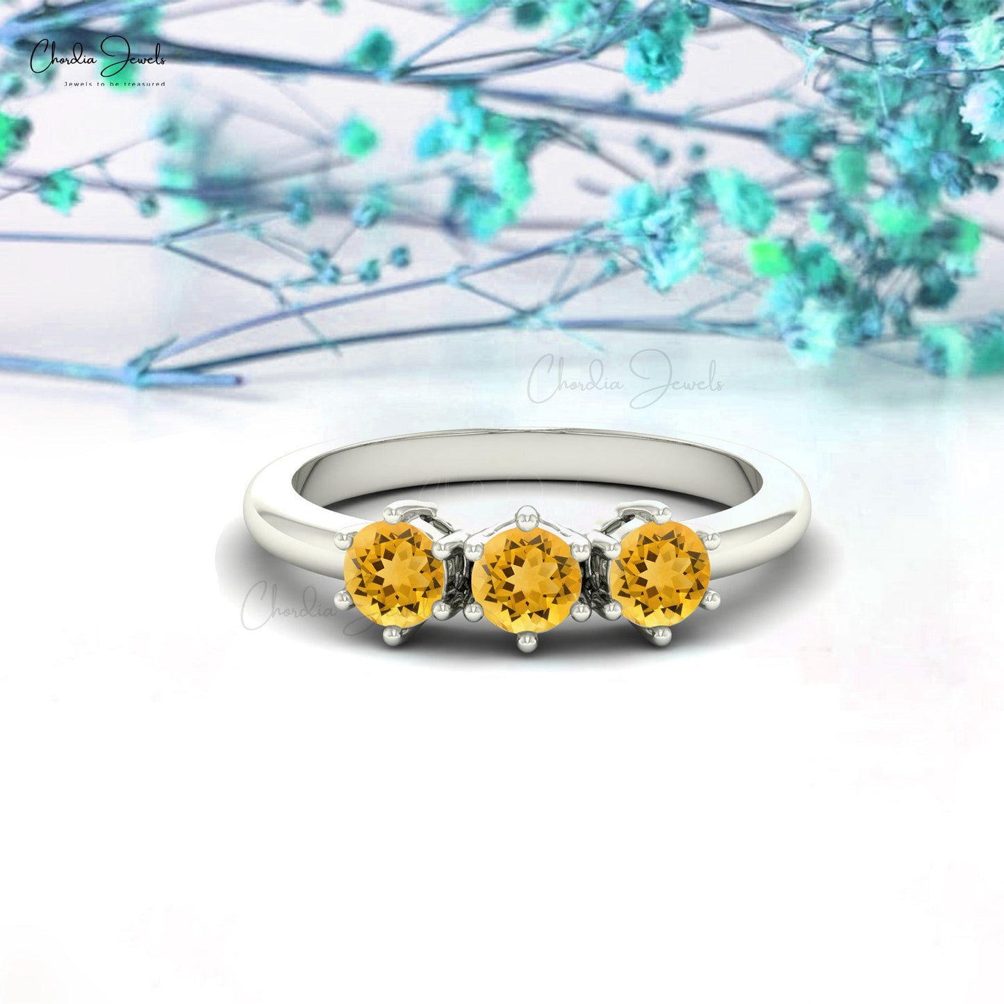 Round Cut Natural Brazilian Citrine Gemstone Ring In 14K Gold