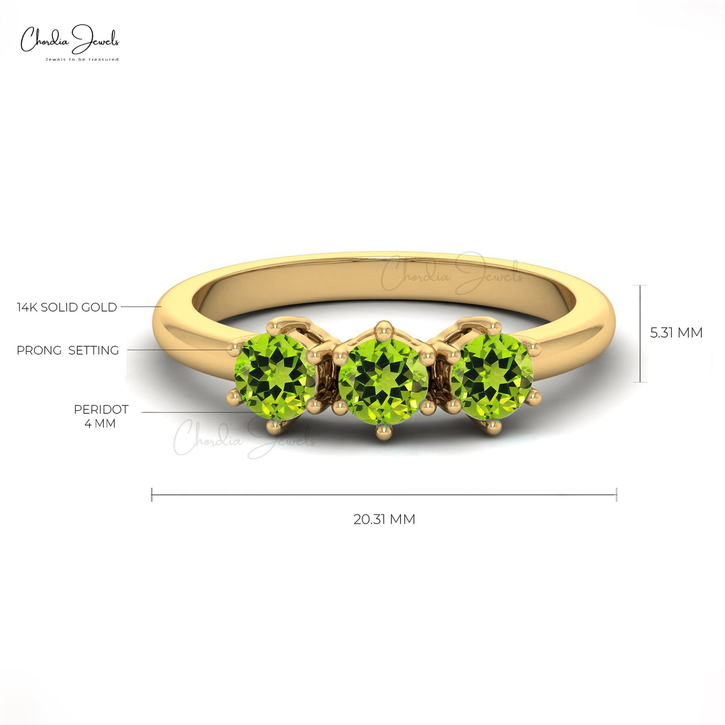 Load image into Gallery viewer, 18k Yellow Gold Three Stone Genuine Peridot Gemstone Ring For Her
