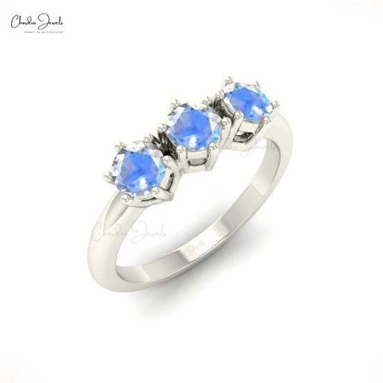 Elegant Round Cut 4MM Rainbow Moonstone Gemstone Ring