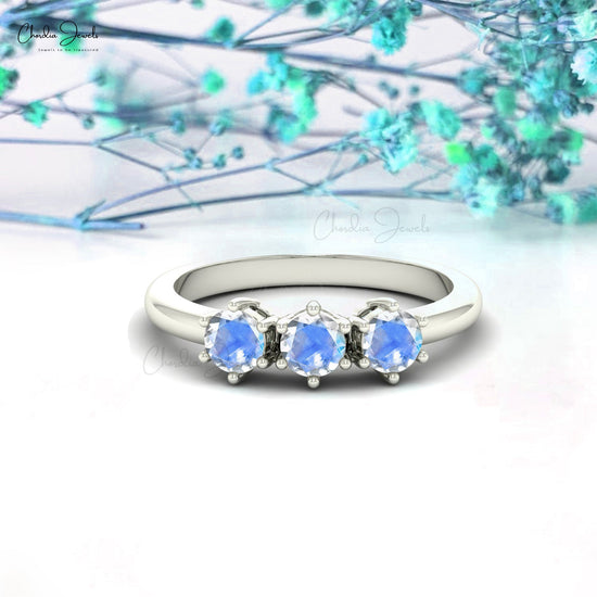 Elegant Round Cut 4MM Rainbow Moonstone Gemstone Ring