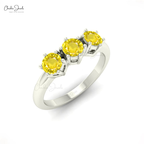 Excellent 4MM Yellow Sapphire Gemstone Ring in 14K Gold