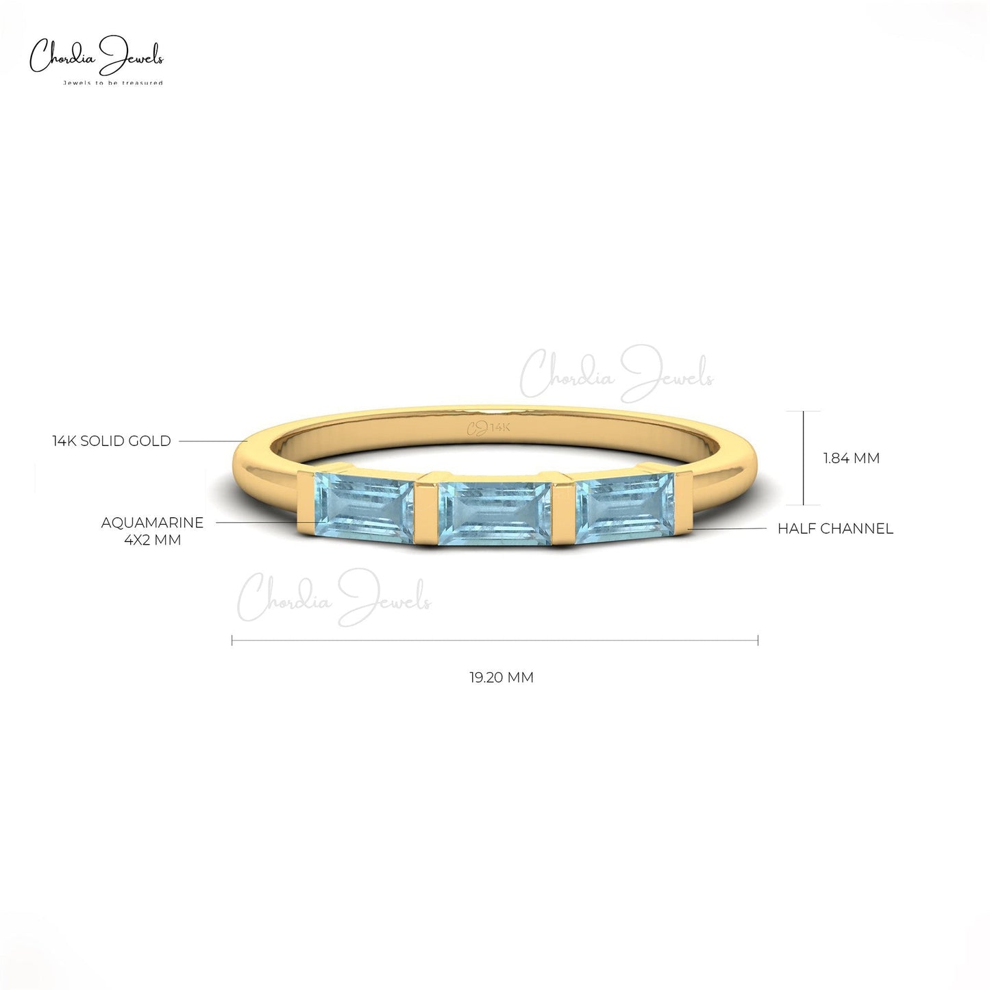 Load image into Gallery viewer, Baguette Cut 14K Gold Aquamarine Three Stone Ring For Anniversary Gift
