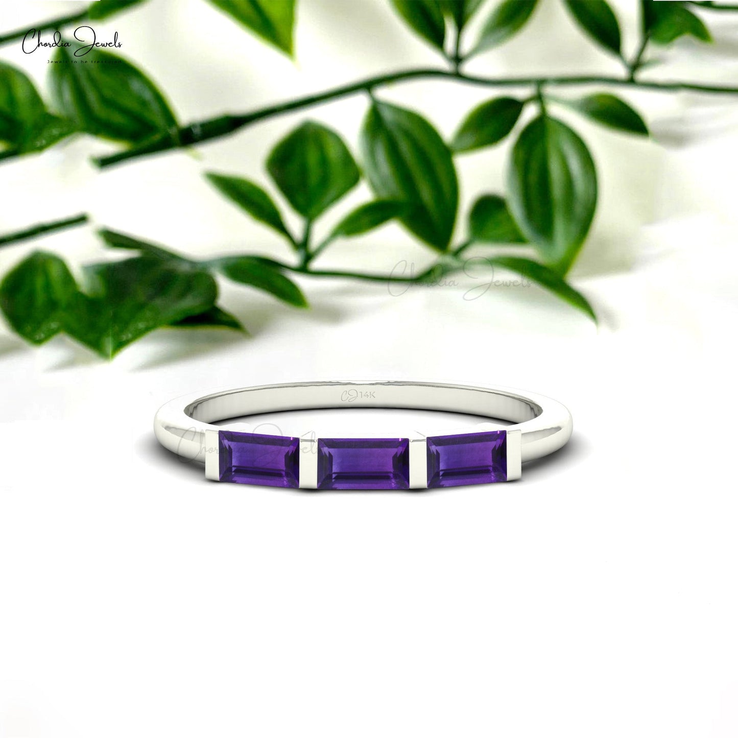 Load image into Gallery viewer, Gold Classic Amethyst Baguette Cut Three Stone Ring for Anniversary
