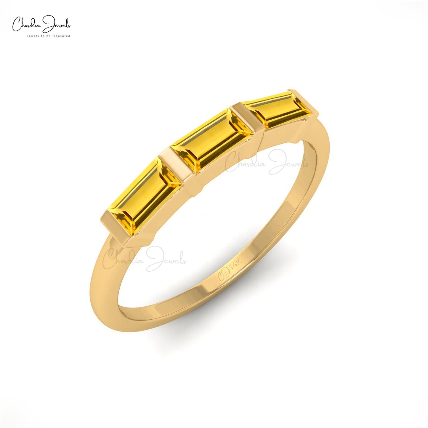 Load image into Gallery viewer, Natural 4X2MM Baguette Cut Citrine Three Stone Ring For Gift
