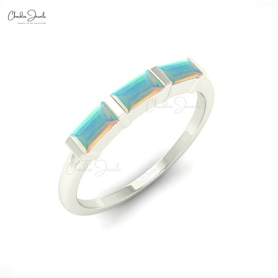 Brilliant Three Stone Baguette Cut Opal Ring In 14K Gold