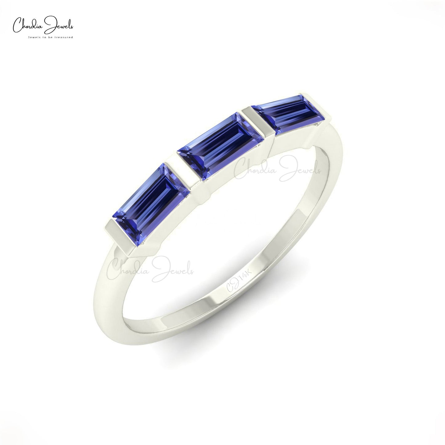 Load image into Gallery viewer, Three Stone Baguette Cut 4X2MM Tanzanite Ring In14K Solid Gold
