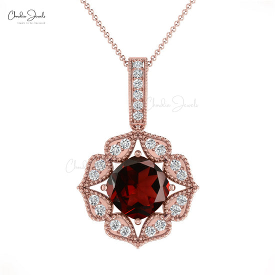 Load image into Gallery viewer, New Design Natural White Diamond Art Deco Pendant Necklace Cushion Shape Red Garnet Snowflake Pendant 14k Solid Gold Jewelry For Women
