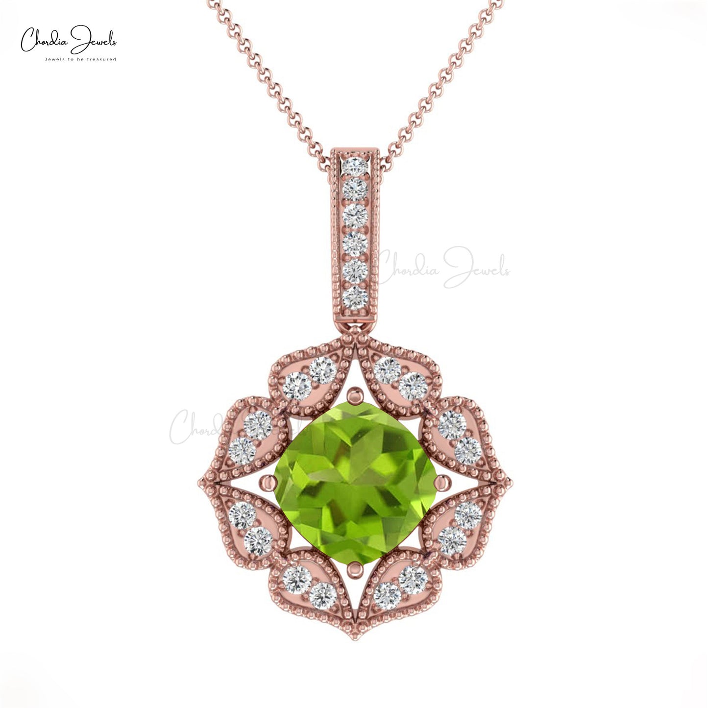 Load image into Gallery viewer, Newly Designer Natural Green Peridot Pendant Necklace Round Shape Genuine White Diamond Art Deco Pendant Necklace in 14k Pure Gold Gift For Her
