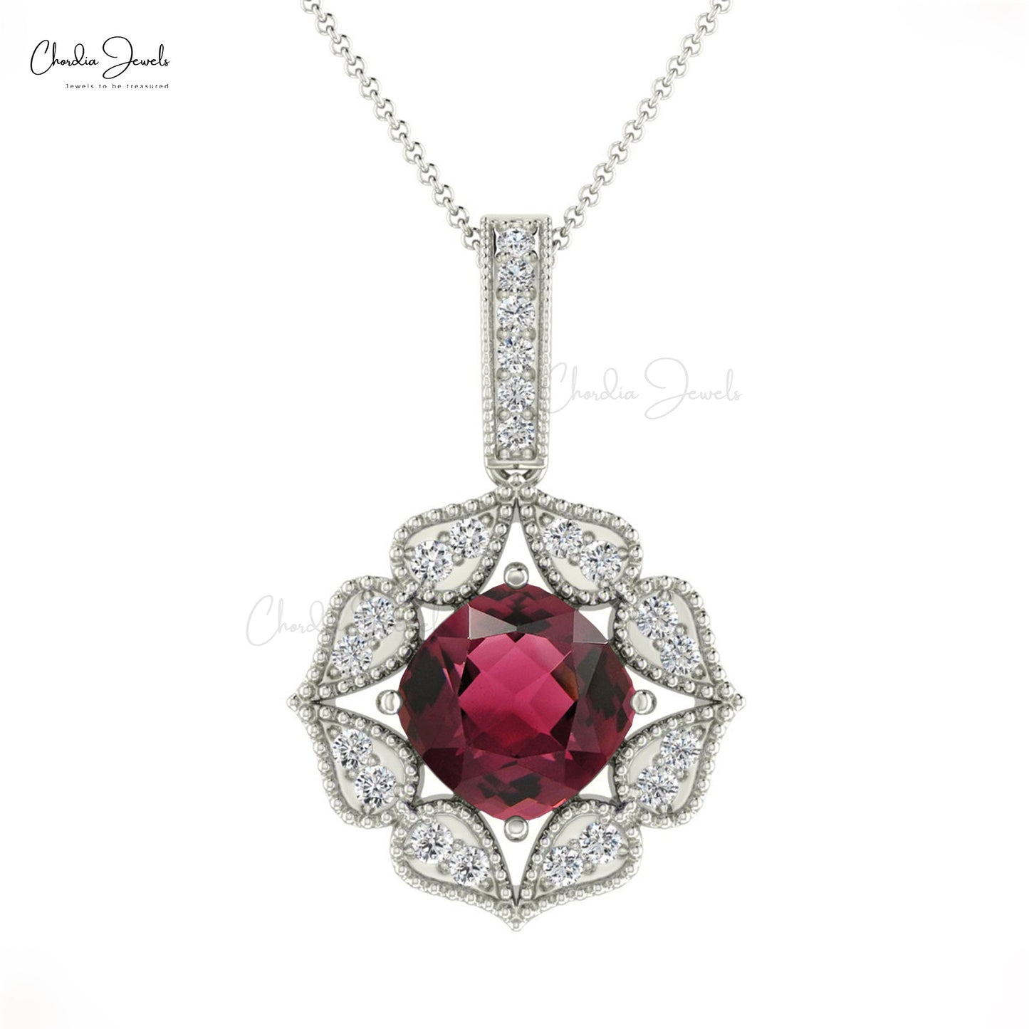 Pink Tourmaline Cushion Cut Pendant in 14K Gold | Chordia Jewels