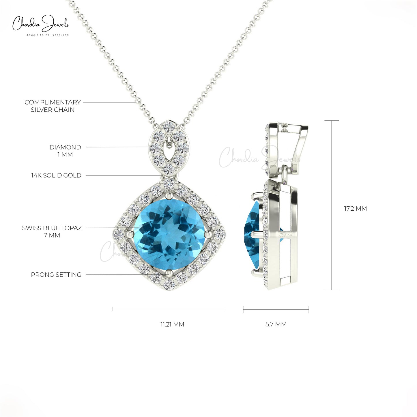 Swiss Blue Topaz Pendant