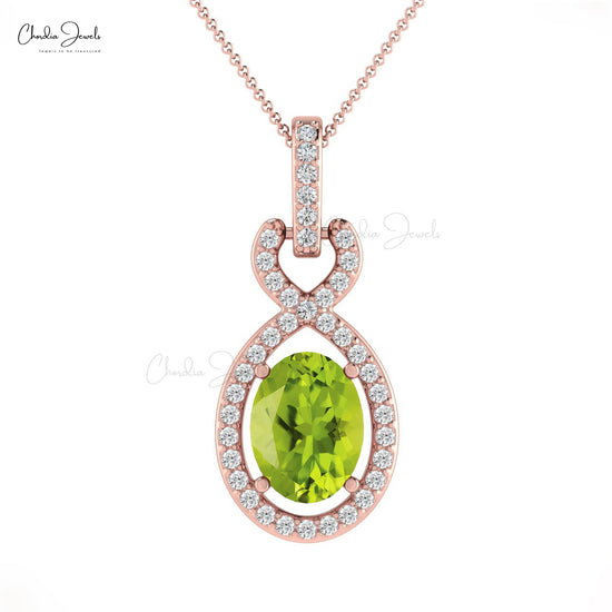 New Light Luxury Female Personality Genuine Diamond Halo Pendant Necklace Green Peridot Gemstone Solitaire Pendant 14k Real Gold Fine Jewelry For Bridesmaid Gift