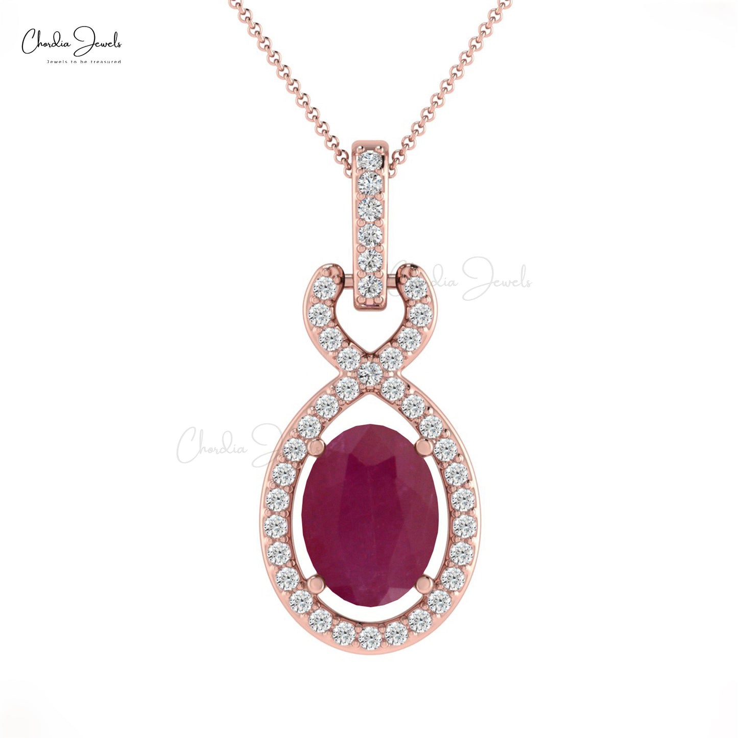 Round Ruby and Diamond Halo Bail Pendant in 14k White Gold