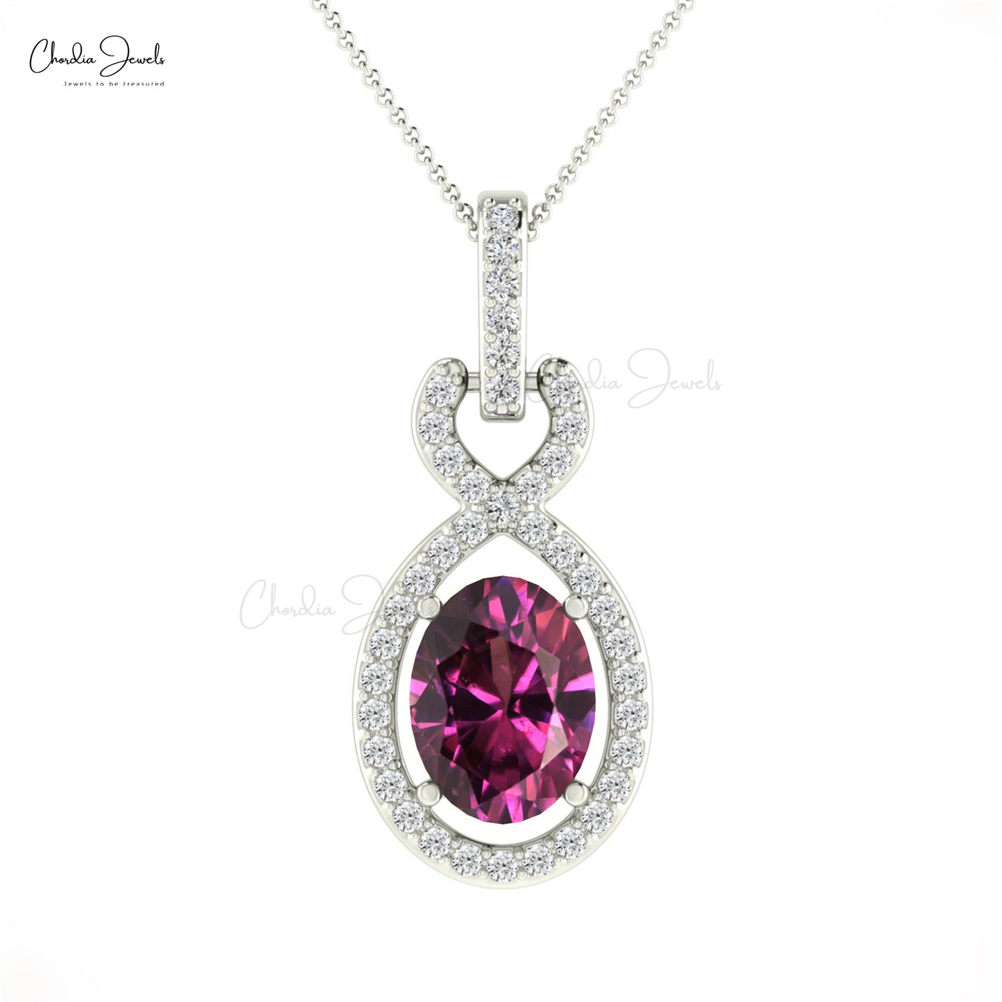 Lovely Charms Pendants Real 14k Gold Round Shape Natural White Diamond Halo Pendant Necklace 7x5mm Rhodolite Garnet Gemstone Pendant Birthday Gift For Mom