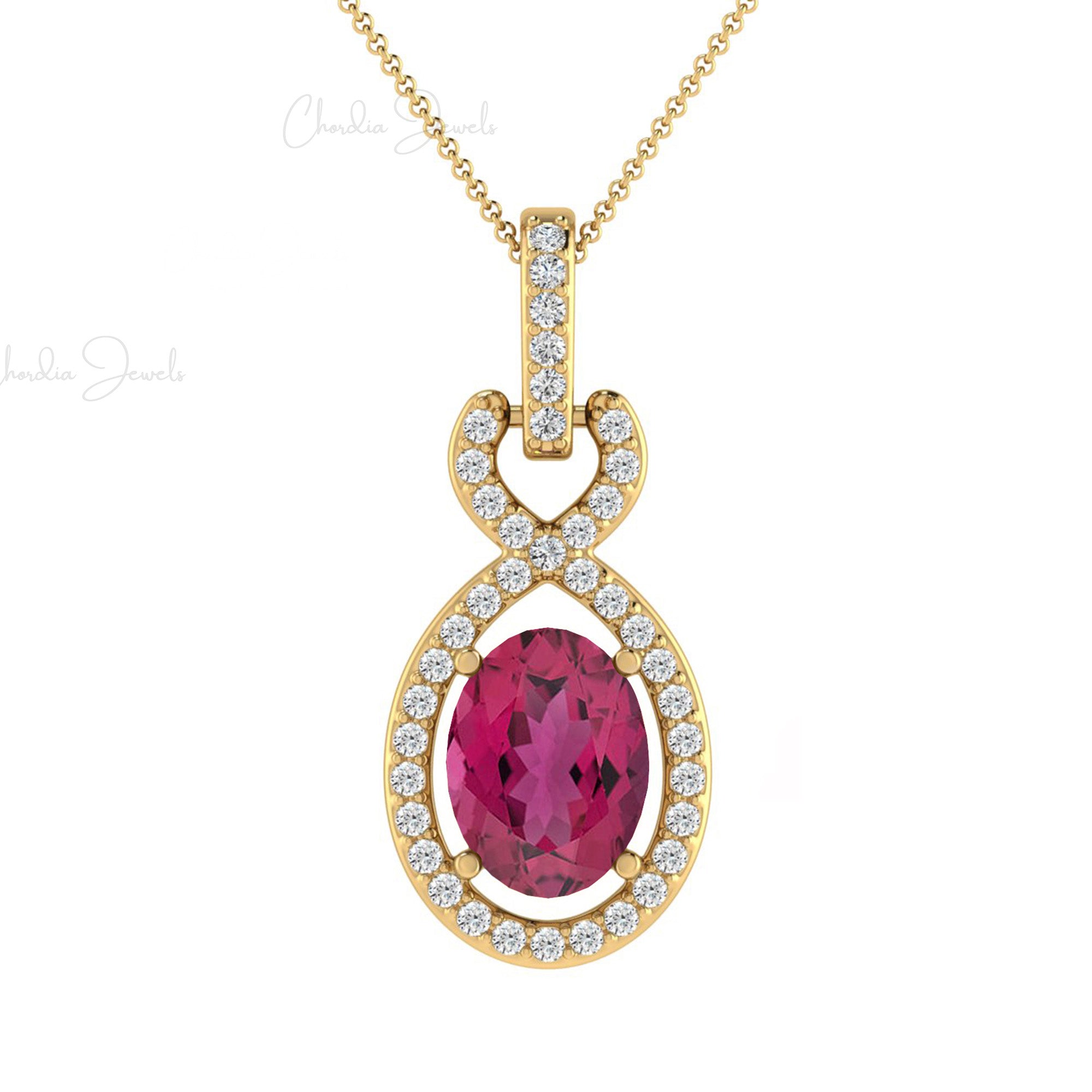 Buy AAA Pink Tourmaline Halo Pendant in 14K Gold | October Birthstone