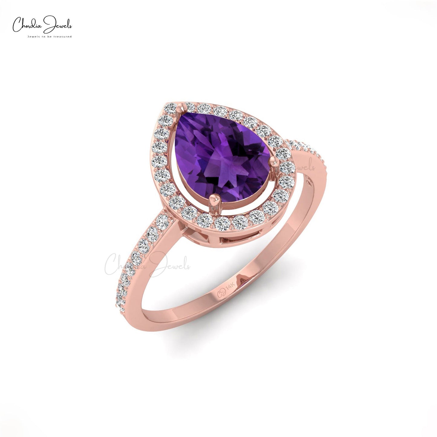 Amethyst Halo AAA Grade Engagement Ring in 14k Solid Gold