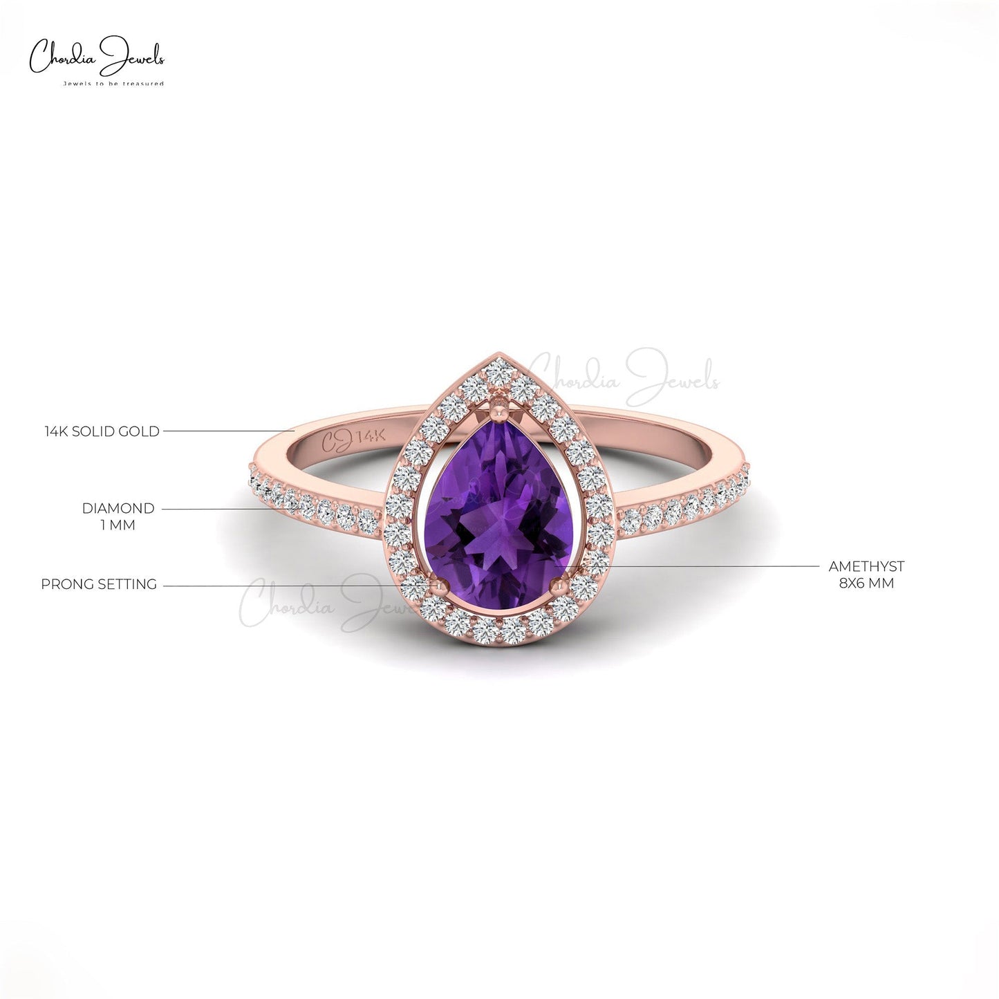 18ct Rose Gold Diamond & Amethyst Ring