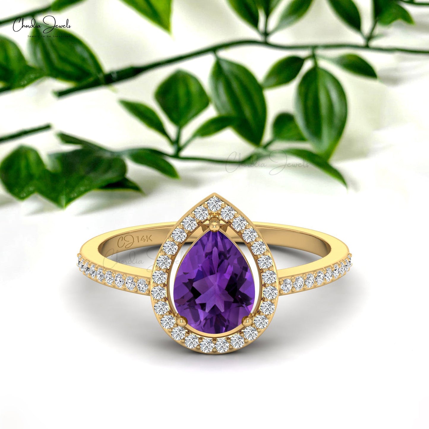 Amethyst Halo AAA Grade Engagement Ring in 14k Solid Gold