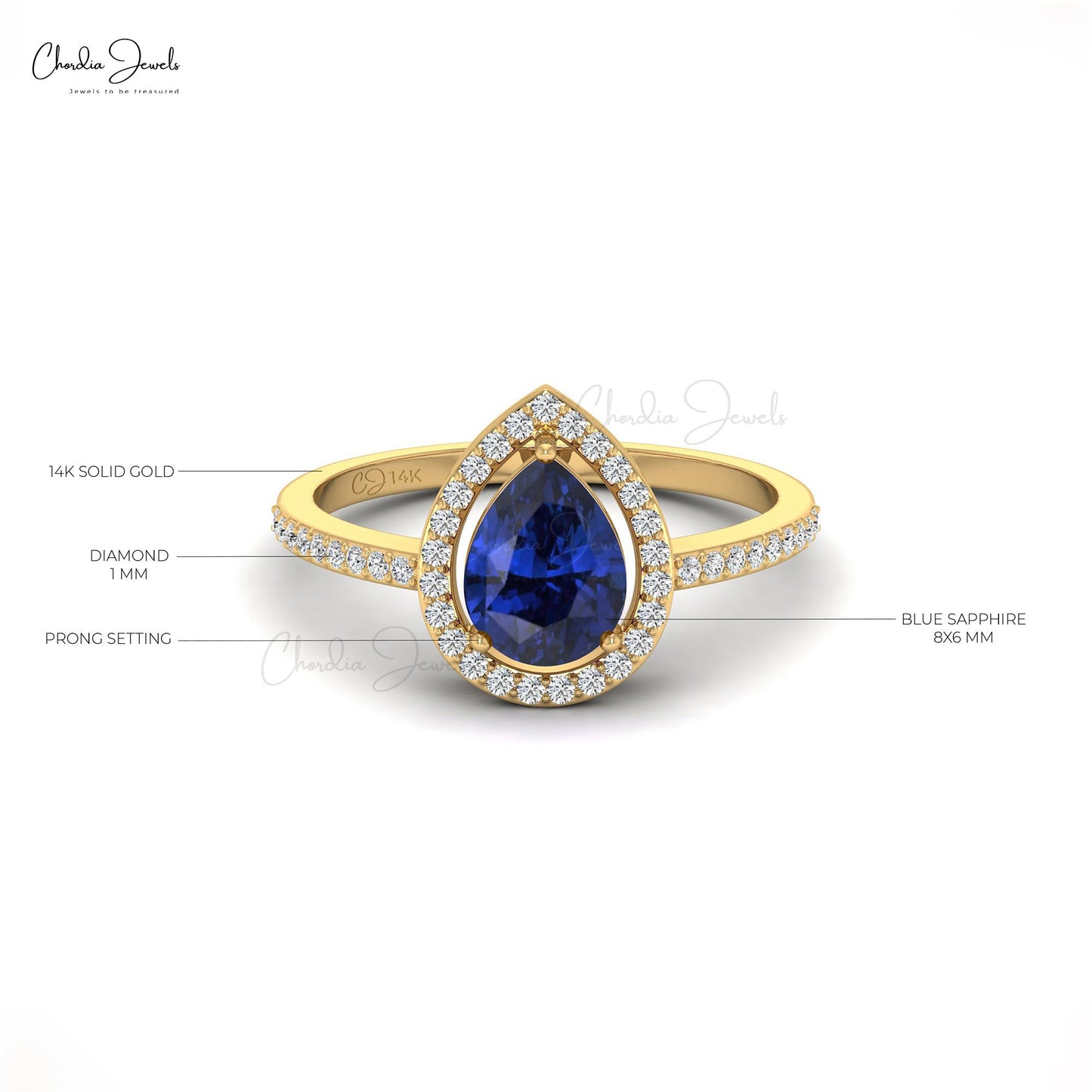 Load image into Gallery viewer, Pear Cut Natural Blue Sapphire Halo Ring For Engagement
