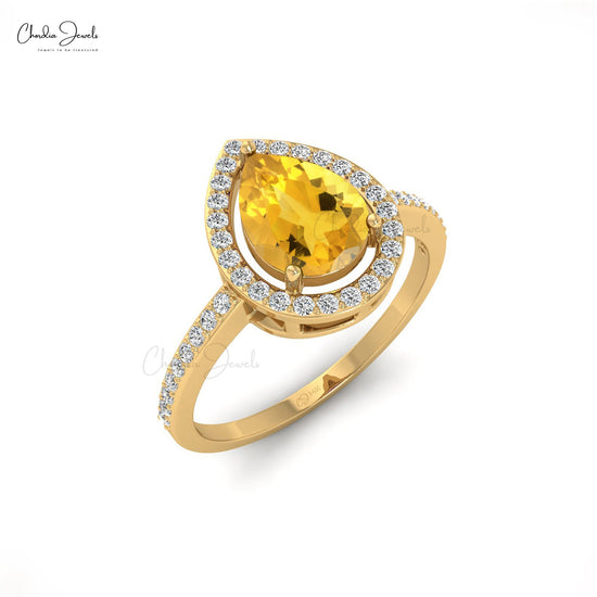 8X6MM Pear Cut Citrine Diamond Halo Ring For Her