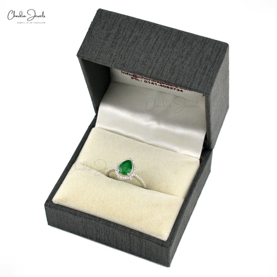 Natural Zambia Emerald Solitaire Halo Ring