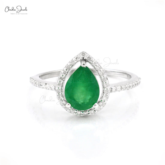 Natural Zambia Emerald Solitaire Halo Ring