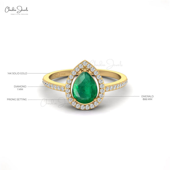 Load image into Gallery viewer, Natural Zambian Emerald 8X6MM Elegant Pear Cut Emerald Halo Ring
