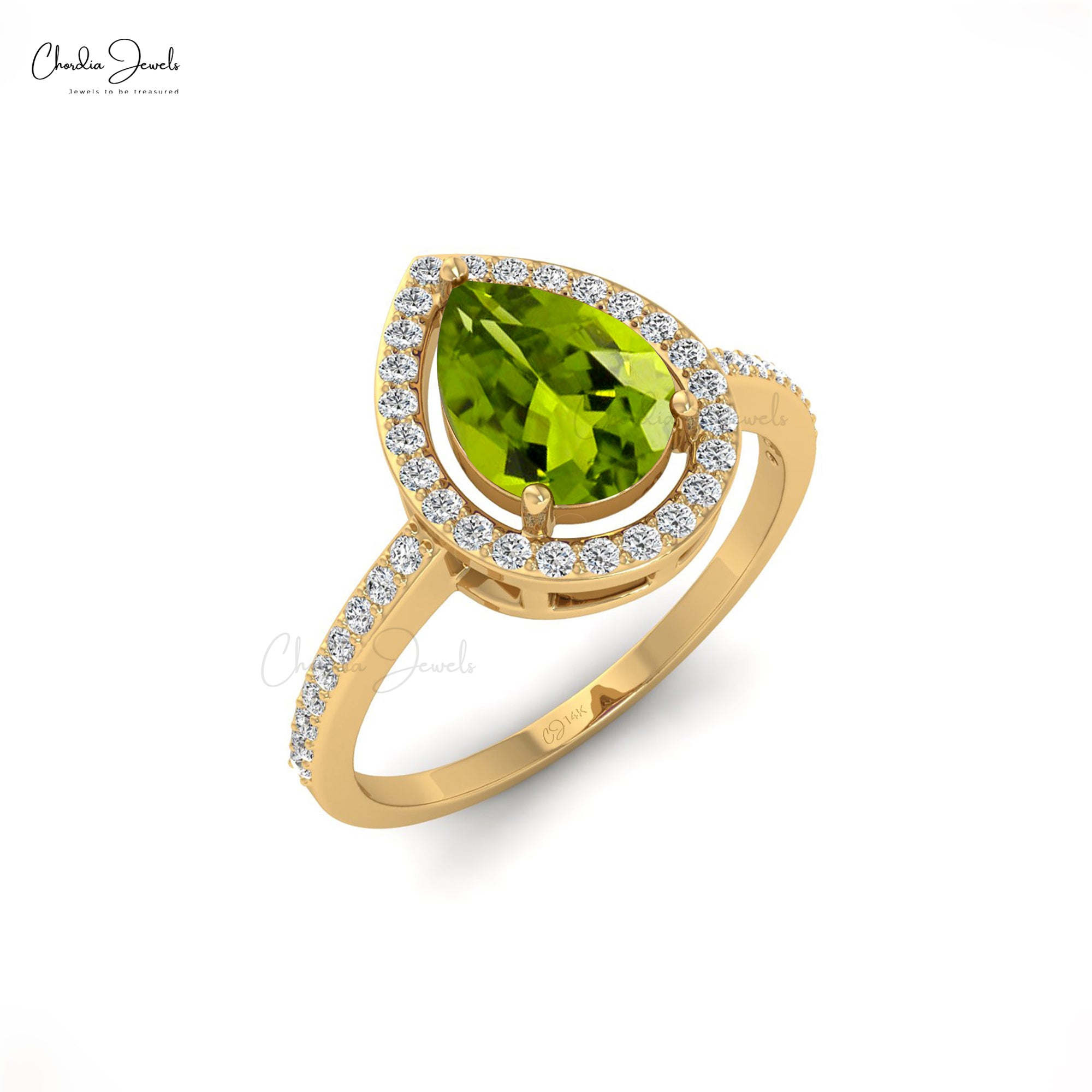 AAA Peridot Halo Wedding Ring With 8x6mm Gemstone And Diamond 14k Gold Fine  Jewelry