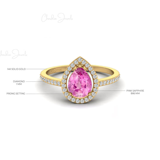Load image into Gallery viewer, September Birthstone Classic Pink Sapphire Halo Ring for Engagement
