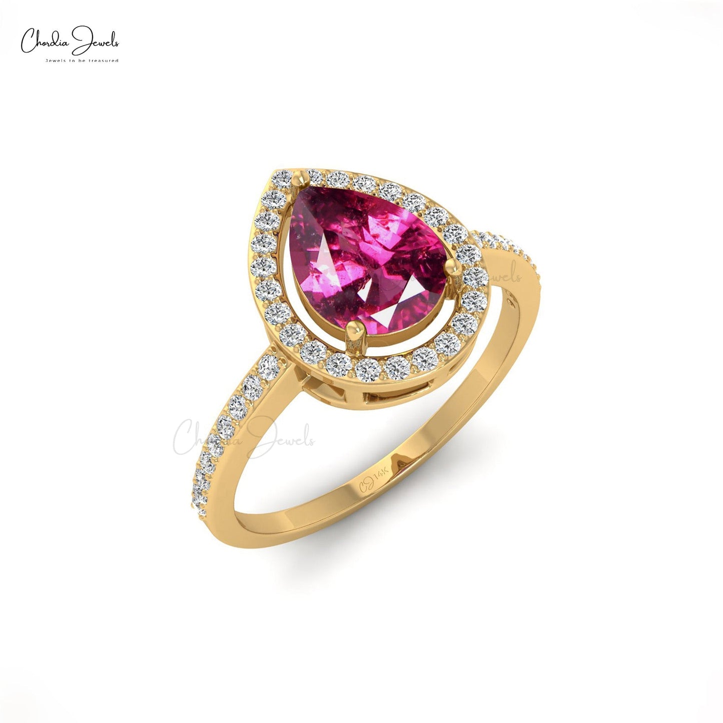 Pear Cut Rhodolite Garnet Diamond Halo Engagement Ring