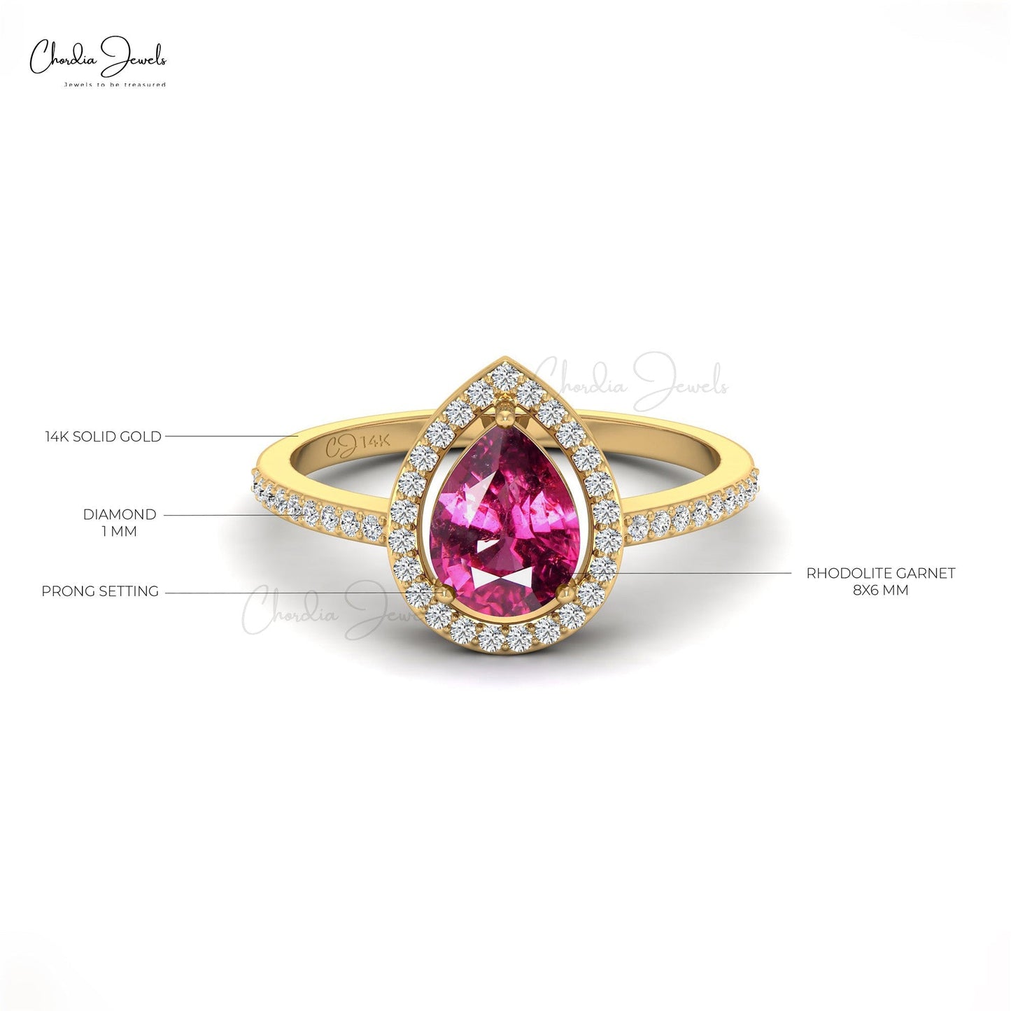 Load image into Gallery viewer, Pear Cut Rhodolite Garnet Diamond Halo Engagement Ring
