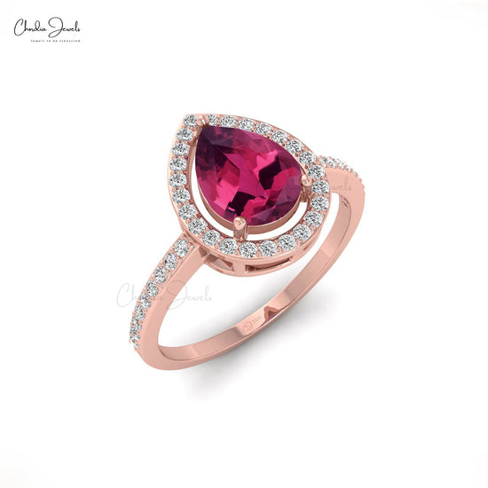 October Birthstone 14K Gold Pink Tourmaline Halo Ring
