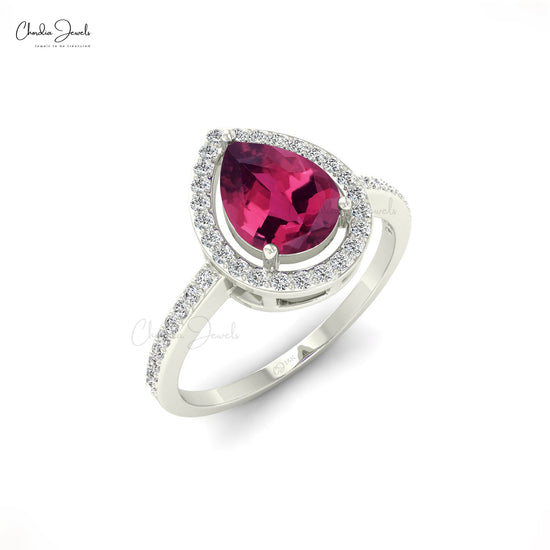 Load image into Gallery viewer, October Birthstone 14K Gold Pink Tourmaline Halo Ring
