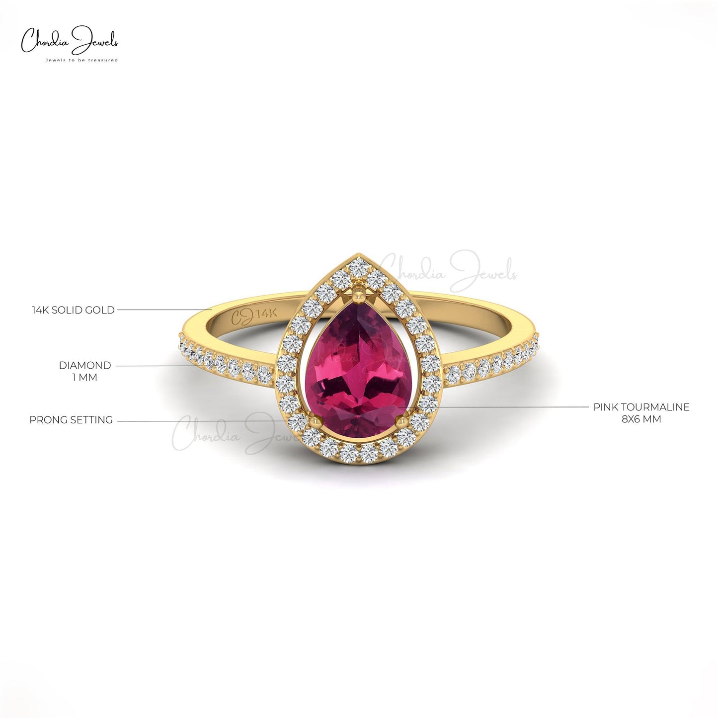 October Birthstone 14K Gold Pink Tourmaline Halo Ring