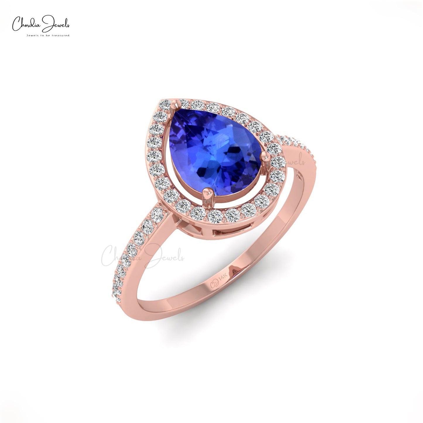 Load image into Gallery viewer, Natural Tanzanite Halo Ring In Solid 14k Gold Diamond Studded December Birthstone Ring
