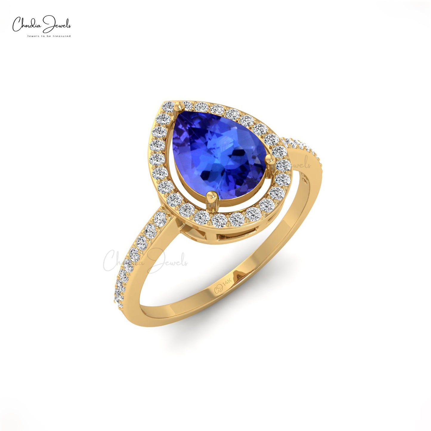 Natural Tanzanite Halo Ring In Solid 14k Gold Diamond Studded December Birthstone Ring