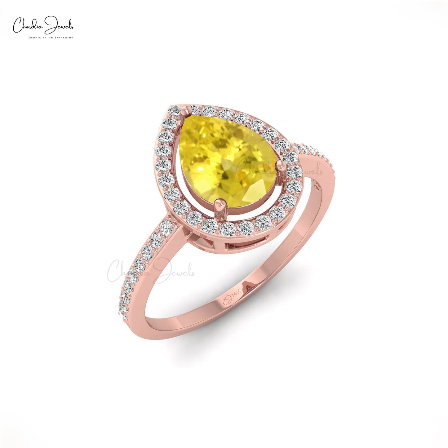 8X6MM Natural Yellow Sapphire Halo Ring for Gift