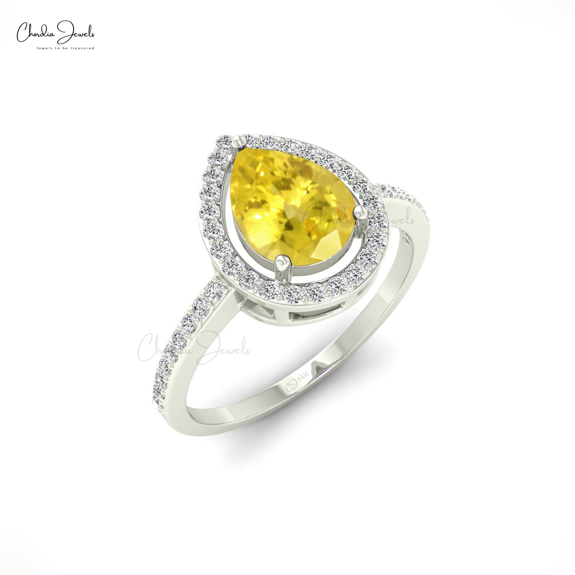 Diamond Halo Promise Ring with Ct Yellow Sapphire Prong Set In 14k