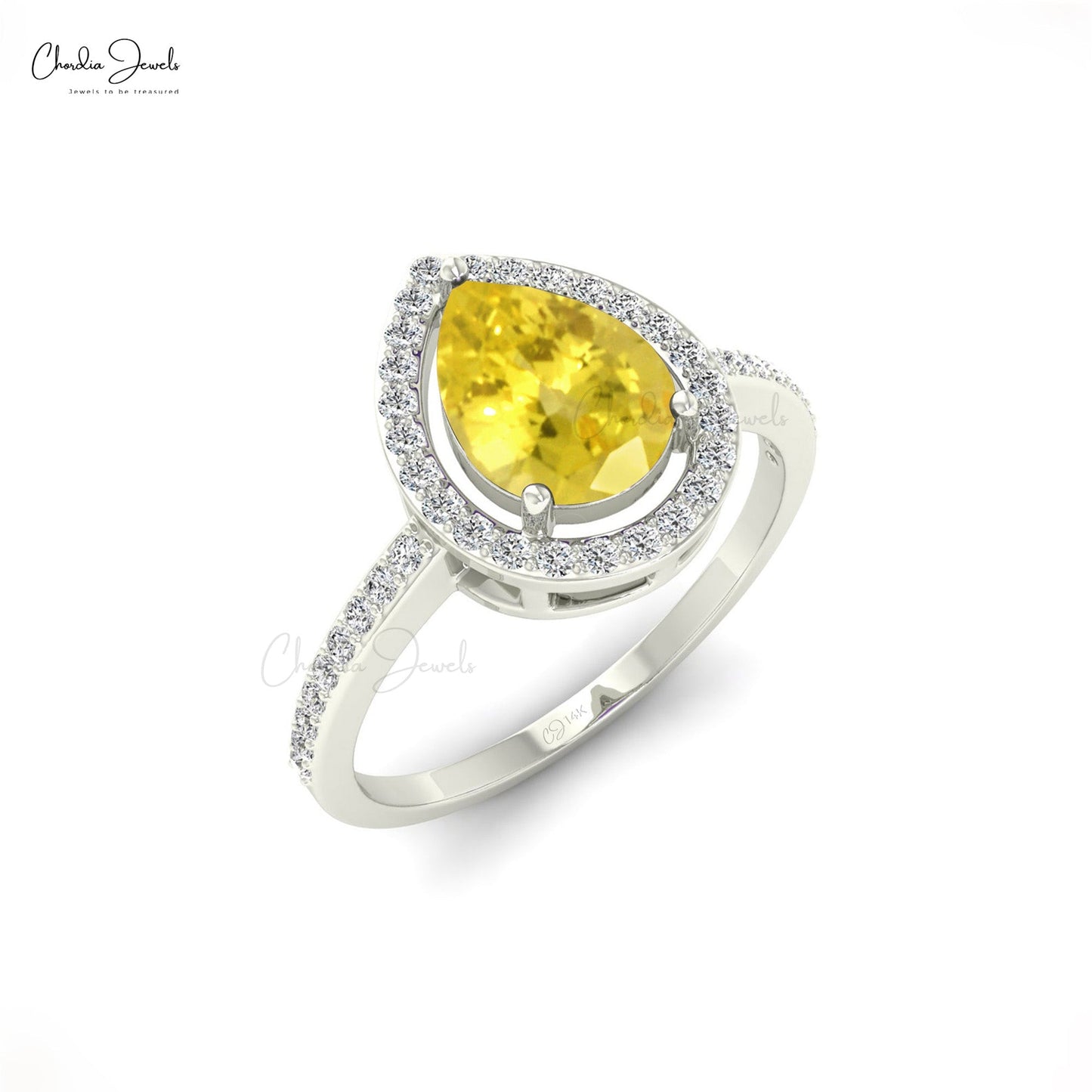 8X6MM Natural Yellow Sapphire Halo Ring for Gift