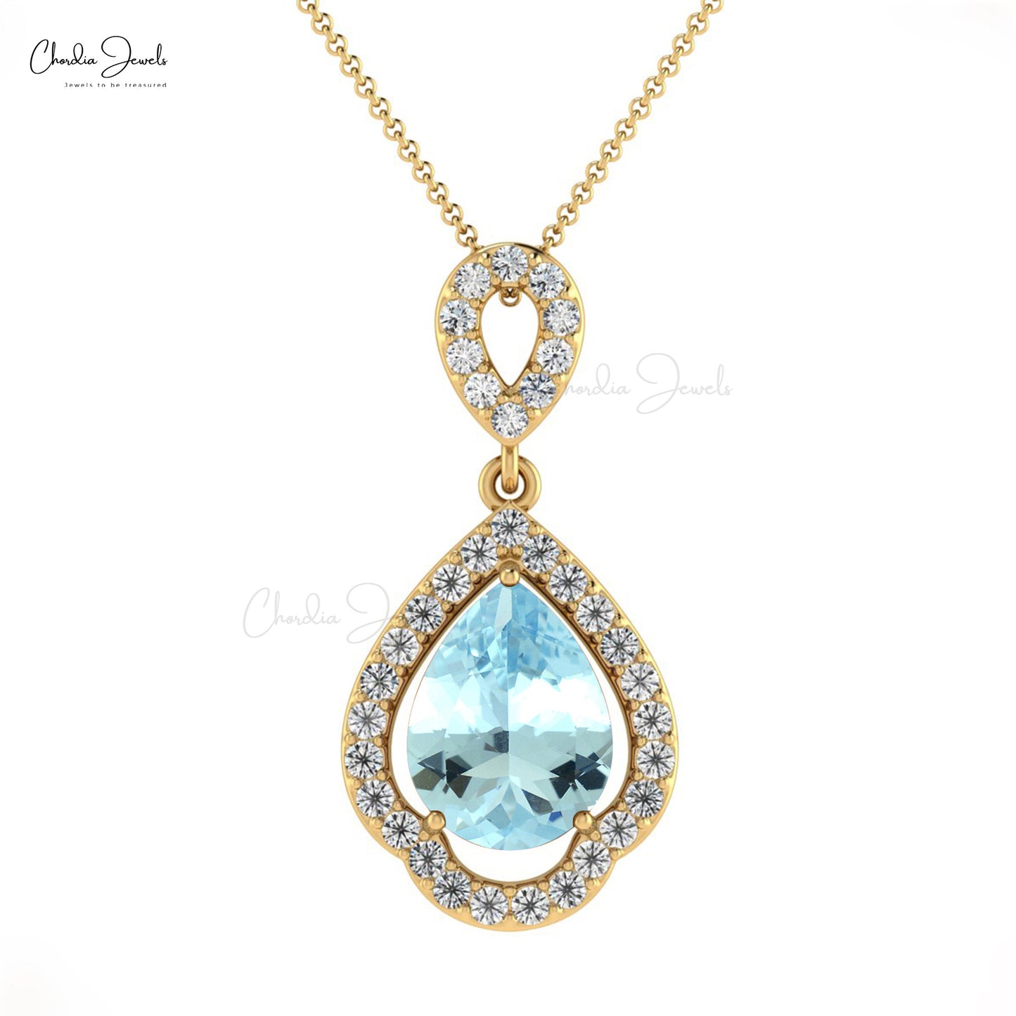 Load image into Gallery viewer, Classic Pear Cut Aquamarine &amp;amp; Round Cut Diamond Art Deco Pendant for Gift
