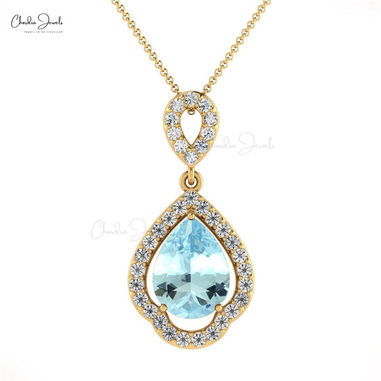 Load image into Gallery viewer, Classic Pear Cut Aquamarine &amp;amp; Round Cut Diamond Art Deco Pendant for Gift

