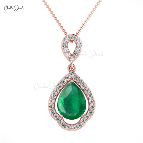 8X6MM Classic Emerald Art Deco Pendant in 14K Gold for Gift