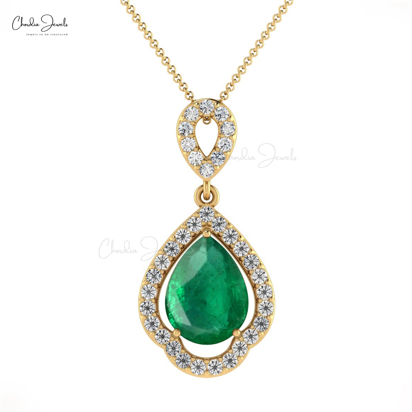 Load image into Gallery viewer, Art Deco Pendant With 1.17ct Emerald Gemstone 14k Solid Gold Diamond Halo Classic Pendant
